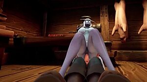 Elfe dominiert verbundeten Nachtelf in Küche Warcraft-Parodie