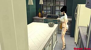 남자, 치치가 부엌에서 아들들에게 하루 종일 박혀!