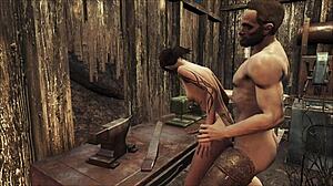 Fallout 4 Workshop s 3D brunetkou, která dostává tvrdý anál od zadu