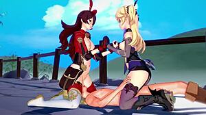Genshin Impact! Dve lokostrelki v divjem 3D hentai dejanju