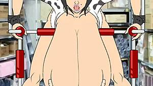 Mléčná obří prsa v divoké akci s kozy