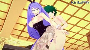 Nejire Hado, Tsuyu Asui a Izuku Midoriya v Bunny Girl outfitoch. Ich intenzívny sex šokuje My Hero Academia!