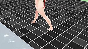 見てよ、レオアニメ少女が18+マイクロビキニで滑って転ぶ