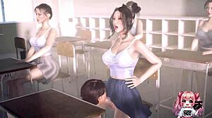 Горещи аниме съученици се чукат здраво в обществен клас