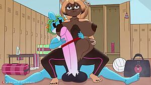 Pokemon futrzasty futanari akcja w dzikiej animowanej scenie yiff!