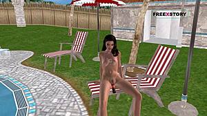 Şu sevimli 3d kızı havuzda şişe ile 3d mastürbasyon yapıyor! 😍