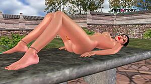 귀여운 인도 소녀가 누워 당근으로 자위하는 3D 만화