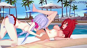 Kanade, Chris in Tsubasa me preplavijo z intenzivno lezbijsko igro iz Symphogear hentai