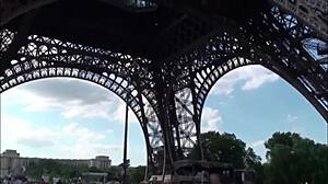 extreme public threesome rocks near eiffel tower in paris.