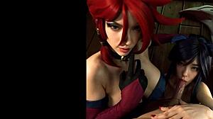 League of Legends Cosplay med Miss Fortune og Ahri i UNCENSORED Hentai! AI Magic Rocks!