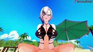 Arlecchino trdo jebe v bikiniju na plaži, polni fantasyking3 Genshin Impact vid