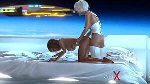 3D Sci-Fi Dickgirl Android neckt heiße Frau