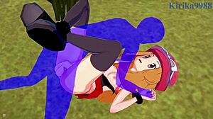 Серена и Бий Сайто чукат старец в див Покемон Хентай