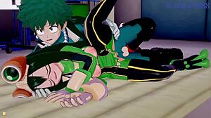Tsuyu Asui Mt Ladyval és Izuku Midoriyával vad szexben