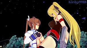 와! 페이트와 나노하의 후타나리 레즈비언 플레이 폭발!