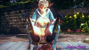 Фрозън хентай с Елза и Ана в див тройка.