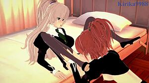 Shizuma Hanazono e Nagisa Aoi em Brincadeira Lésbica Selvagem - Strawberry Panic Hentai!