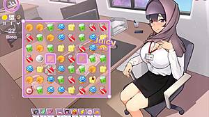 Tsundere Milf i sexig outfit retar med stora pattar i hentai-spel