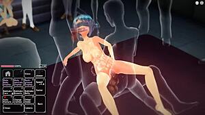 Gadis Berambut Biru Nikmati Fun Liar Di Permainan Anime