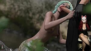 צללים 22 - וואו, בת ים נותנת מציצה פרועה עם דיפ תרואט בבגד!