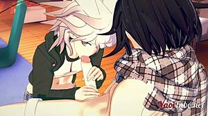 Dangan Ronpa 2 : Ouma et Nagito en pipe bareback et creampie en levrette