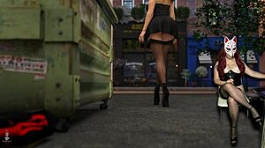 Steg av utsvävning 45 visar klä av sig i offentlig bakgata