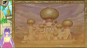 Oye, en Queen Trainer parte 1, Princesa Jasmine se pone sexy con tetas grandes en juego anime Disney