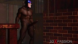 Грязная суб-шлюха закована жестко пока черный член долбит ее тугие дыры. Большие сиськи прыгают в сыром 3D удушающем действии.