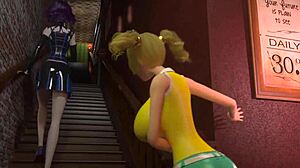 Bustije devojke u divljoj 3D karikaturalnoj trojci sa više tvrdih kurčeva