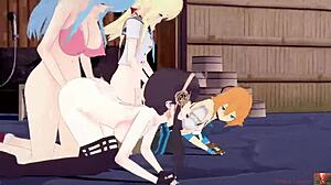 Mi unisco alla selvaggia fantasia futanari con Aqua Ateno che scopa Yor Forger in caldo orgia a quattro con vibratori in Koikatsu Charastudio con cosplayer di 19 anni