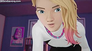 Gwen Stacy와 Miles가 창문 열린 채 도기 박는 3D 애니 스파이디 섹스