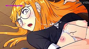 หญิงสาวผมแดงตัวเล็กเล่นเกมวิดีโอพลาดควยตรงหว่างขาในแอนิเมชัน 3D