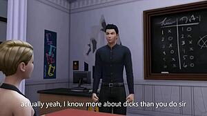 Rozmazlená teenagerka 18+ vrtaná učitelem v trestu - Sims 4 3D vzrušení
