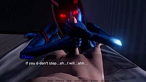 Scary Blue Demon Rides Huge Cock in Bound by Lust Game!