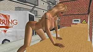 Animierter 3D-Porn mit schöner großbusiger Frau und Karotten-Spiel