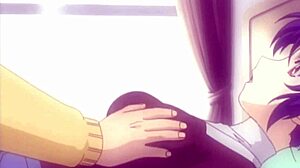 Busty hentai tenåring rir mannen sin på stranden