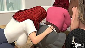 Jag joinade en hardcore-fyrkant med styvmamma och hennes två busty vänner i 3D-hentai