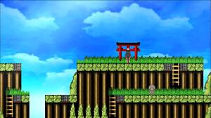 사쿠라 고젠 가슴 큰 사무라이 헨타이 게임에서 야외 크림파이 받아