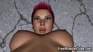 Lesbiana pelirroja 3D se come el coño en acción hardcore