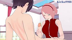 Sakura Haruno 和 Uchiha 在激烈的火影 Boruto 变态性爱