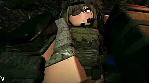 Sotilas hiipii pois kovaan pillun nussuun intensiivisen sotataistelun aikana