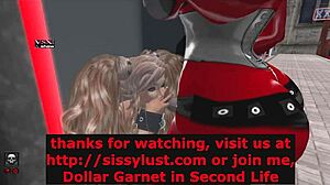 Shemale Uralja a Lányt Gloryhole-nál Slut Vendor Setupban Second Life Webcam-en