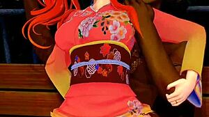 Vanessa Veren veste yukata para hentai 3D outdoor quente