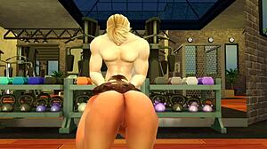 Blond 3D-brud får röven knullad hårt - gym blir rå anal och oral i Sims hentai!