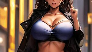 Storbröstad uniformstjej ger onaniinstruktioner på spanska