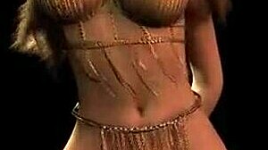 she explores vam gold chain bikini bondage with solo dildo toys in 3d animation