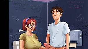 Se Judiths varme håndjobb på badet - hennes store pupper og rødhårete milf kropp tar den monster kukken!