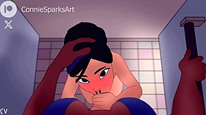 Subtil tiltrækning af udendørs offentlig blowjob i natklub badeværelse med futanari interracial cum og sloppy POV