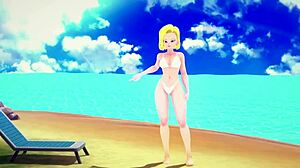 Android 18 núti Videl fúkať Roshiho kurac v Dragonball Zex fantasy scéne