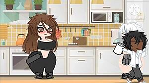 Прва јебачка месеца са великим сисама и великим курцем који плешу у Гацха Цлуб 18 анимацији.